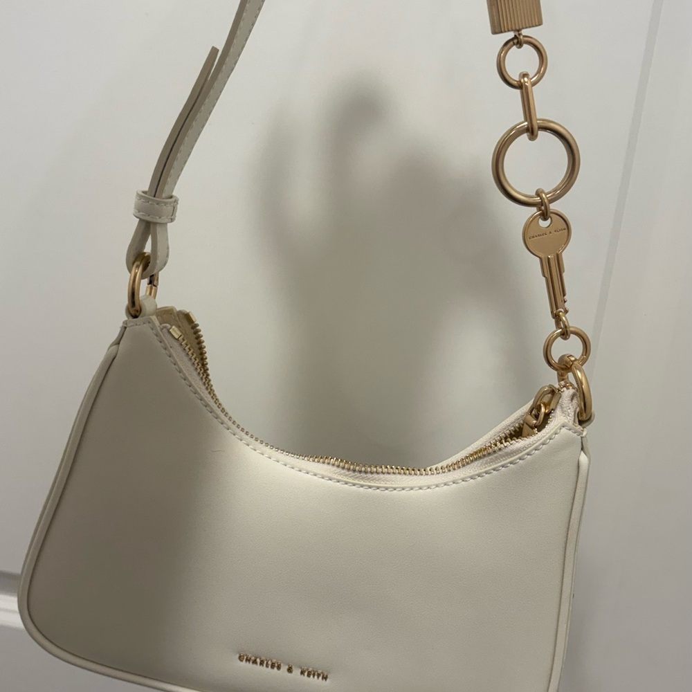 Charles & Keith Cream Shoulder Bag with Gold Accents